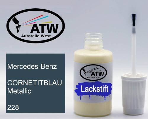 Mercedes-Benz, CORNETITBLAU Metallic, 228: 20ml Lackstift, von ATW Autoteile West.